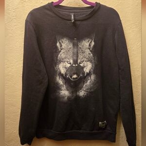 DTOX Black Wolf Graphic Sweatshirt M Edgy Streetwear Crewneck